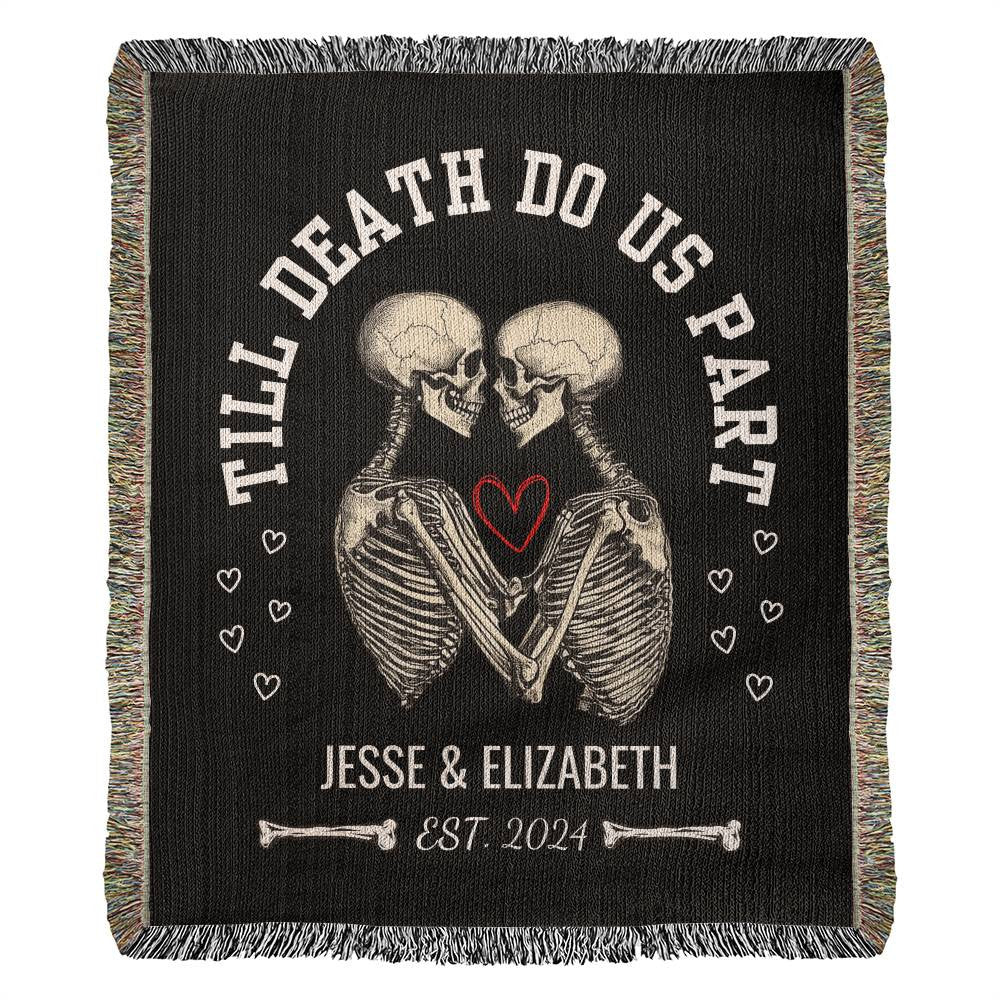 Bride and Groom Gothic Skeleton Heirloom Woven Halloween Anniversary Blanket Gift