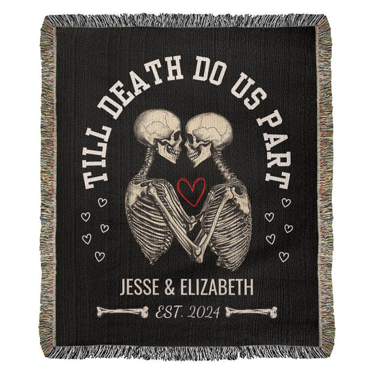 Bride and Groom Gothic Skeleton Heirloom Woven Halloween Anniversary Blanket Gift